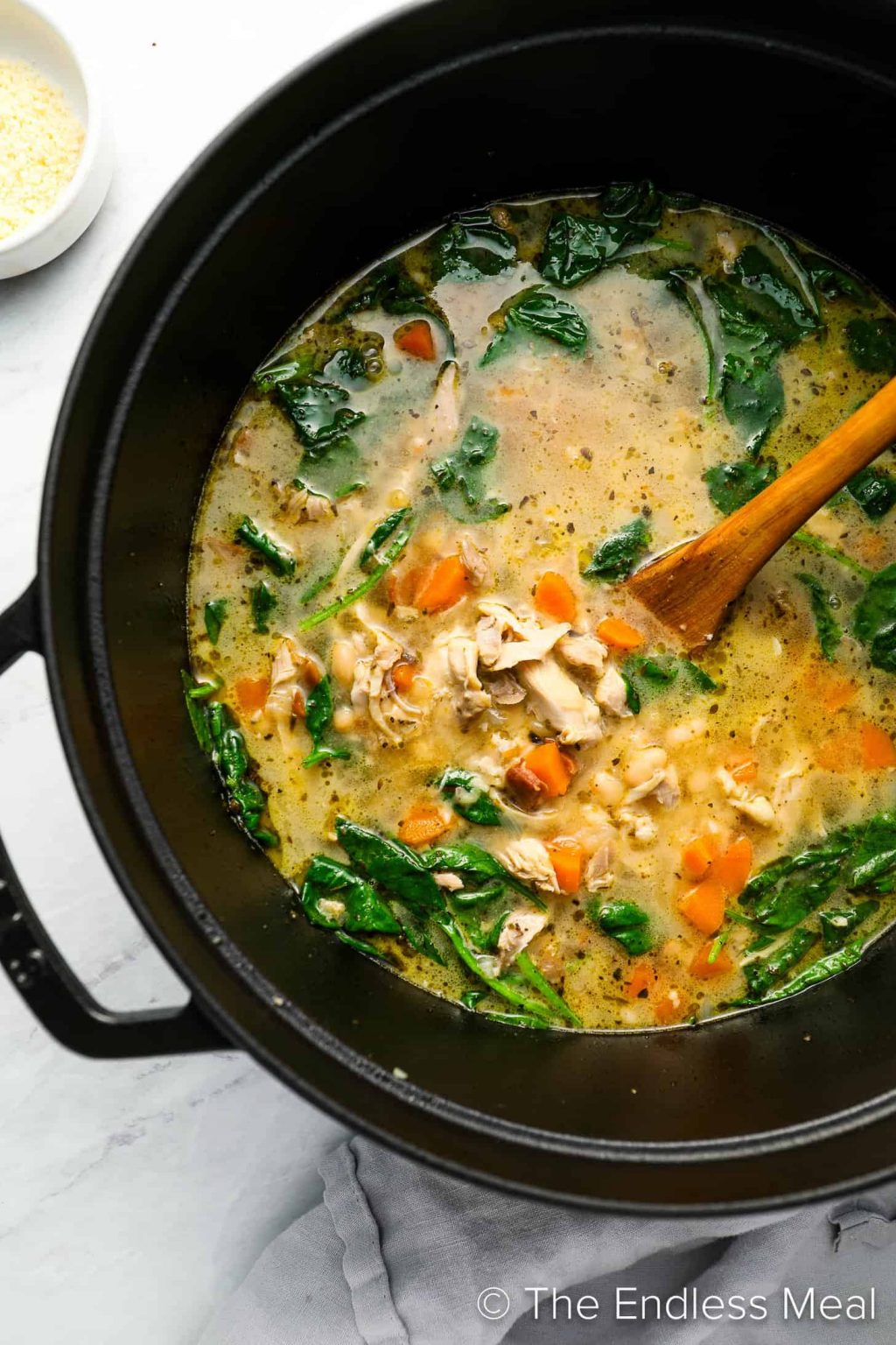 Tuscan Chicken Soup in a soup pot